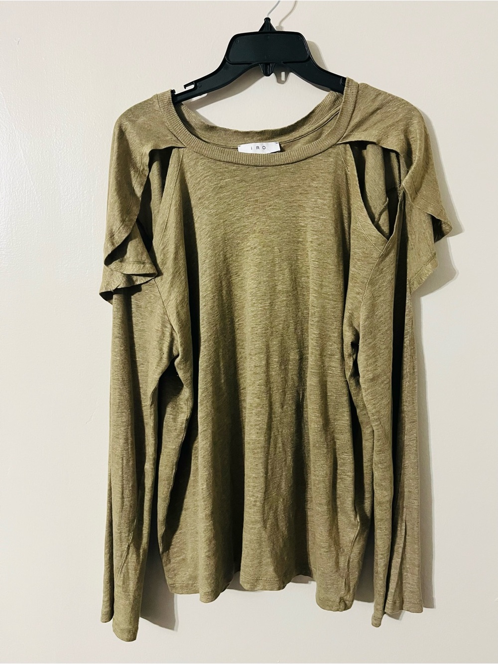 IRO Large Olive Green 100% Linen Cut Out Ernie’s Top